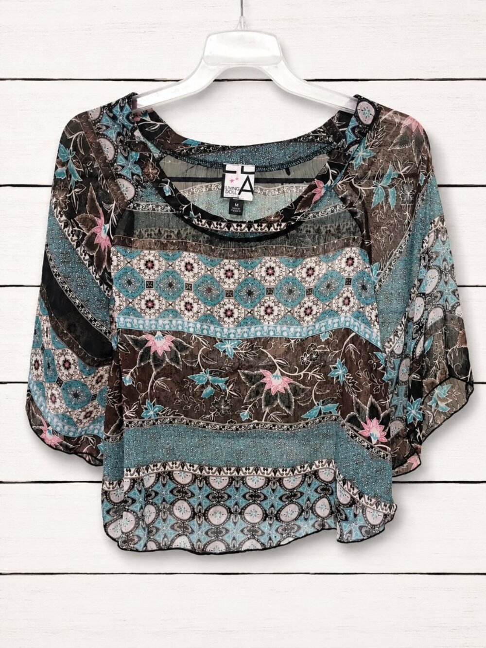 Living Doll Boho Floral Blouse Shirt Top Size M | Festival Cottagecore